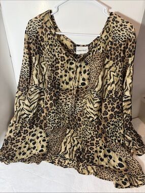 Fashion Bug Animal Print Tunic in Brown and Tan